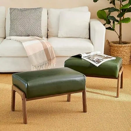 15.5"(H) Footrest Stool, Leatherette Ottoman, Accent Padded Sofa Foot Stool for Accent Chair, Wood Frame Foot Rest Ottoman for