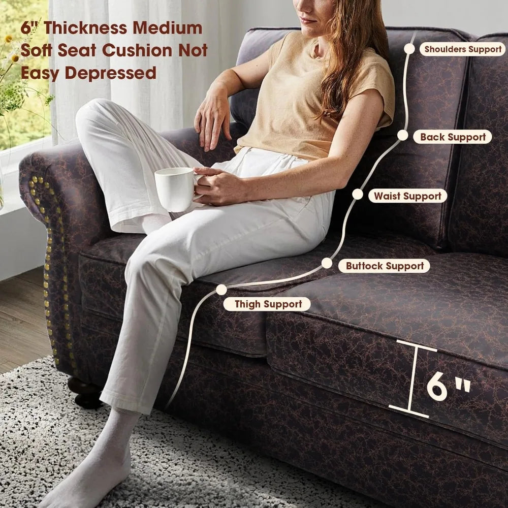 Living Room Furniture Sets,Sofa Sets and Couch Sets for Living Room,Mid-Century Vintage Sofa Couches with Rivet Design (Brown, S