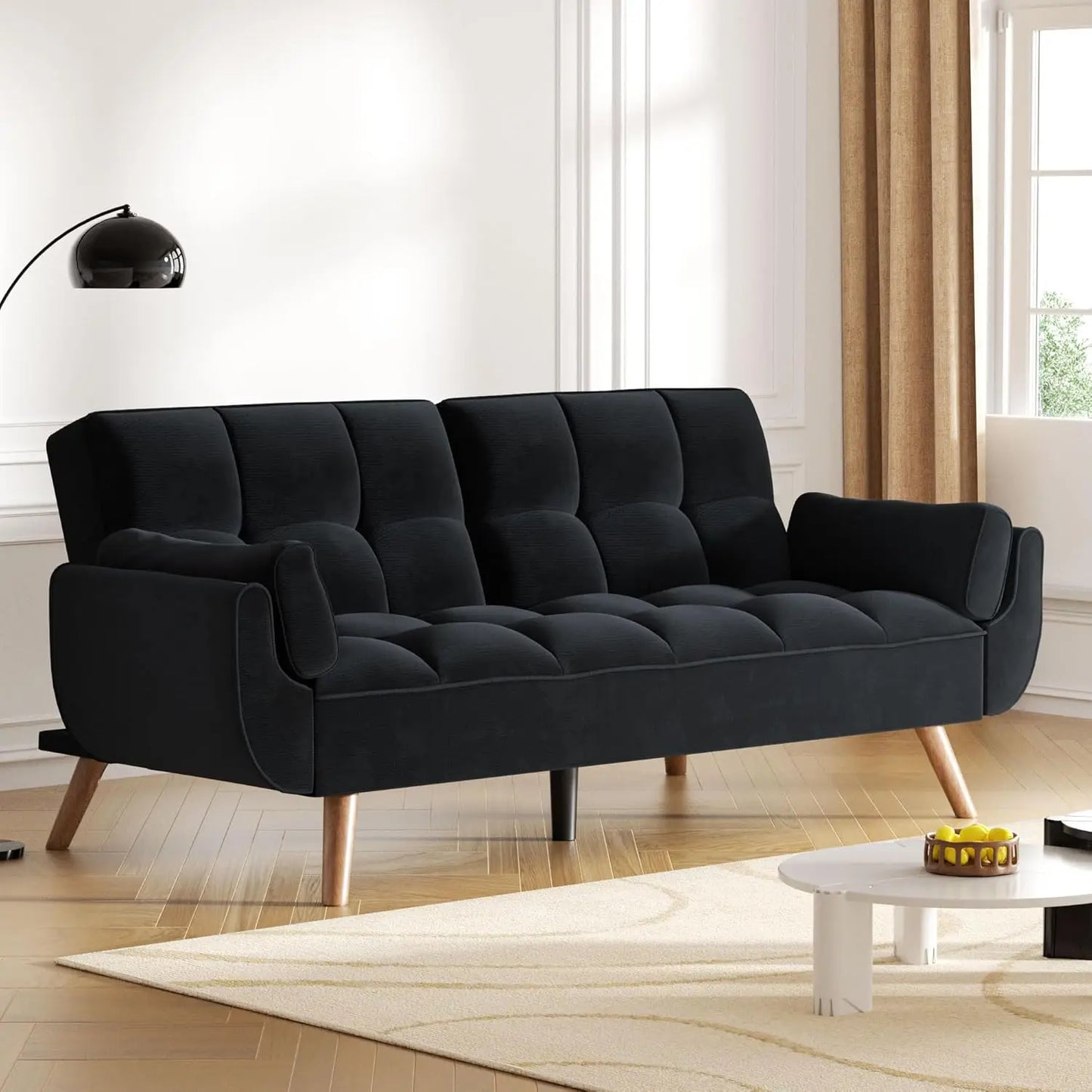 75.4" Futon Couch, Convertible Loveseat Sleeper Couch with Adjustable Backrest for Small Spaces