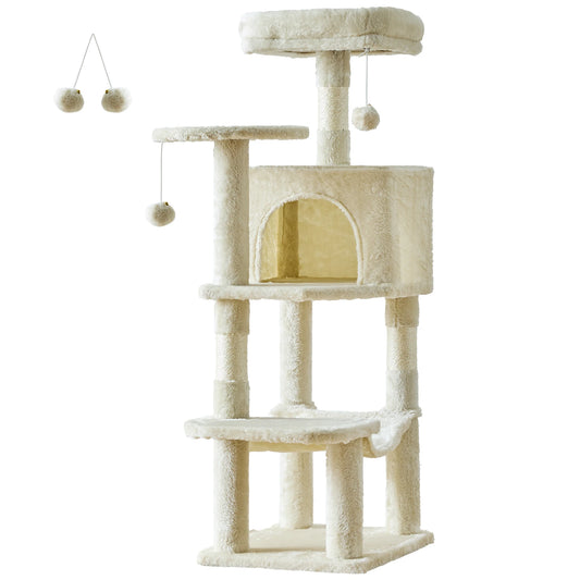 JHK 44in Tall Multi-Cat Climbing Cat Tree Tower for Pet Furniture Natural Sisal Scratching Posts Stable Pet House for Indoor Cat