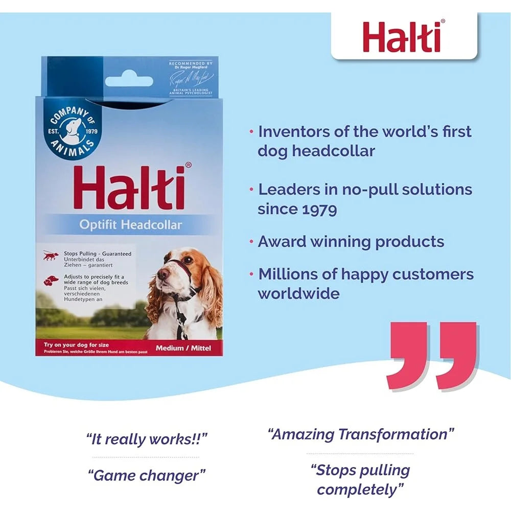 Halti Optifit Headcollar Dogs No Pull Adjustable Reflective Lightweight Padded Nose Band Safe Training Tool with Leash Clip