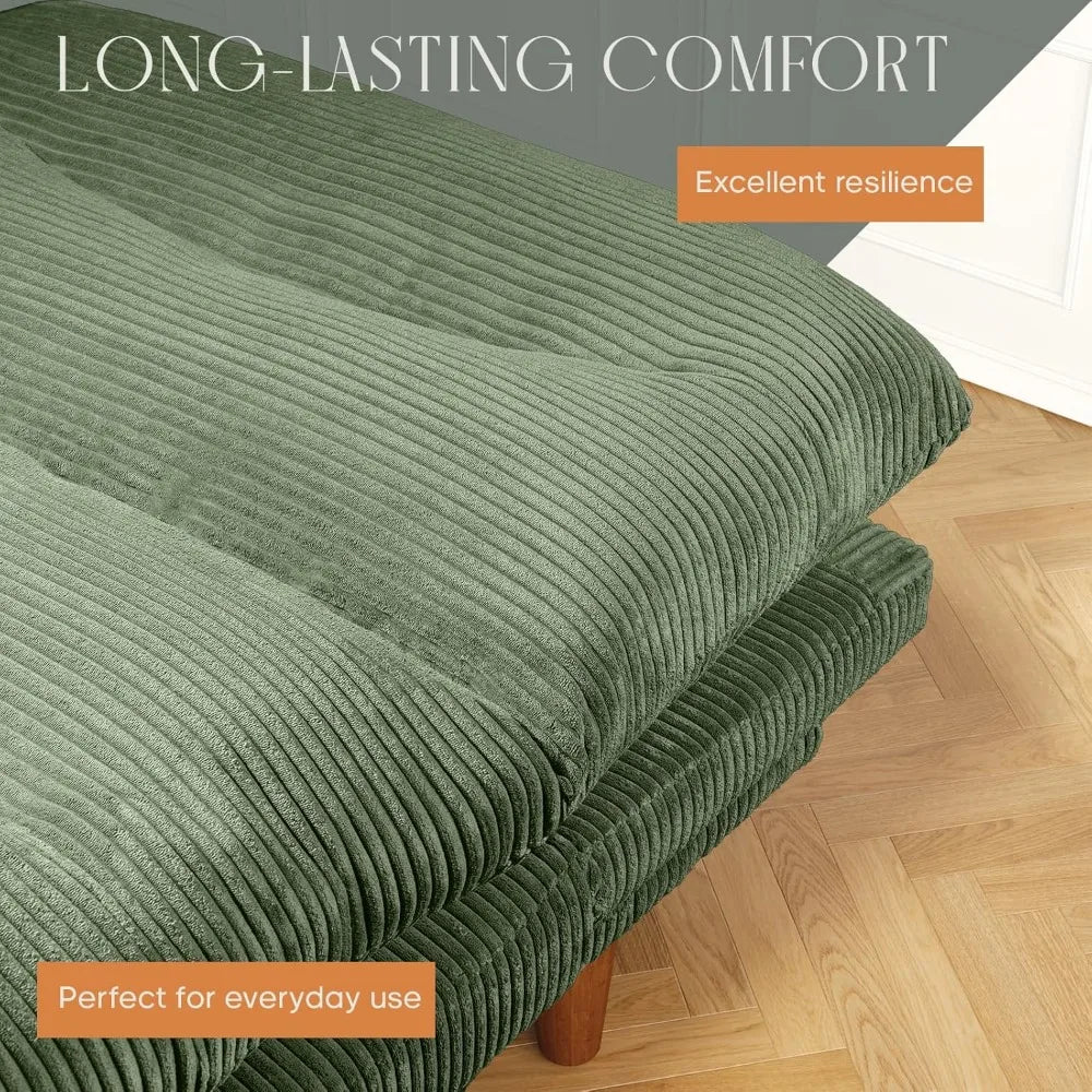 Corduroy Futon Sofa Bed, 69 Adjustable Couch with Folding Sleeper Recliner