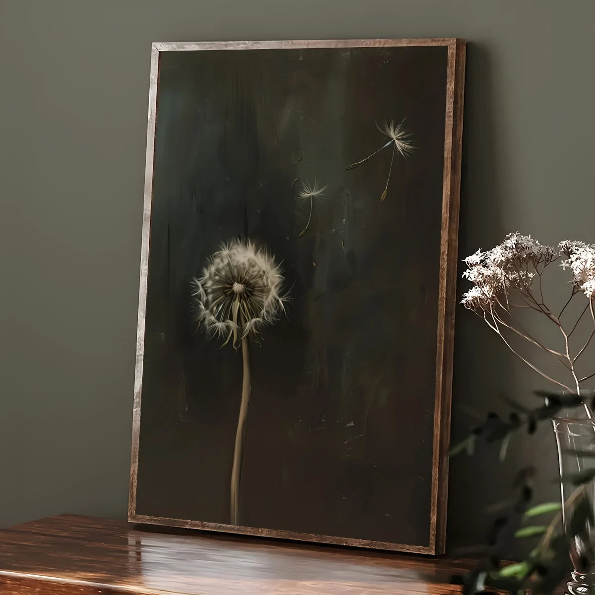 Minimalist Dark Dandelion Flower Canvas Print Abstract Inspirational Wall Art Poster for Modern Living Room Bedroom Home Decor