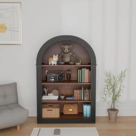45.67" Freestanding Arched Bookcase, Modern 4-Tier Arched Bookshelf,Wooden Bookshelves for Home Office, Living Room,Black