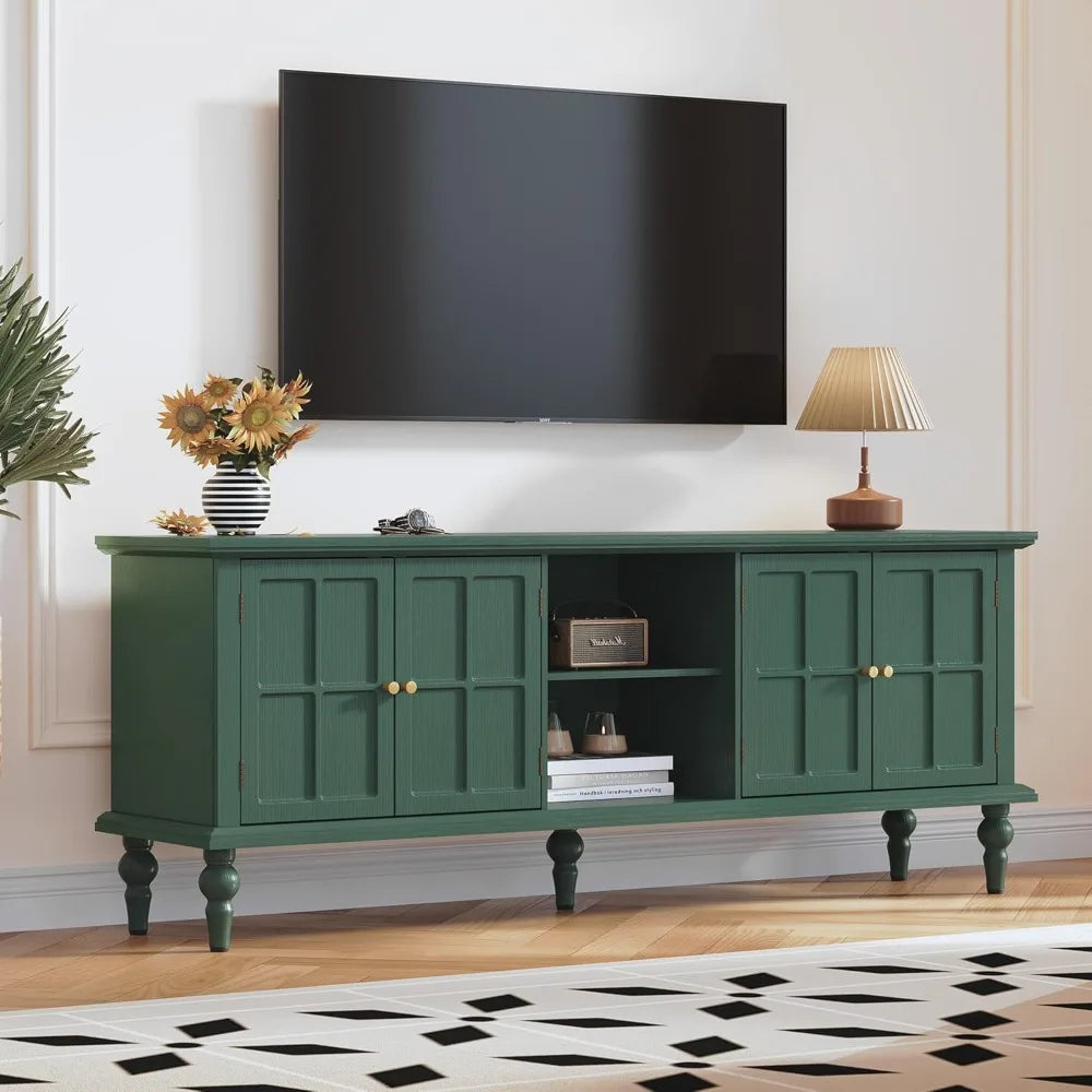 67" Mid Century Modern TV Stand with Window Design,Wood Entertainment Center with Open Shelf,Up to 70" Media TV for Living Room