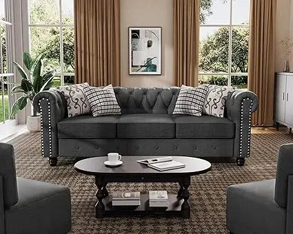 Classic Chesterfield Sofa Set 82'', Tufted Sofa Couch Set with Solid Wood Legs Thick Cushion, Pet-Friendly 3-Seater Sofas Couch