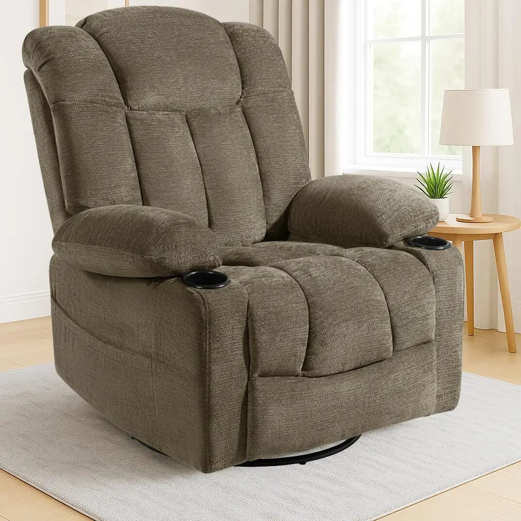 Swivel Rocker Recliner Chair for Adults, Manual Glider Reclining Sofa with Massage & Heat, 360° Swivel Rocking Chair