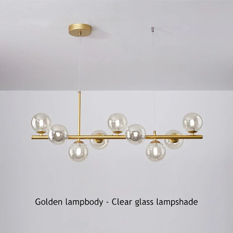 Modern Long Dining Room Chandeliers Glass Ball Lampshade Light Over The Table Kitchen Office Pendant Lamp Home Decor Luminaires