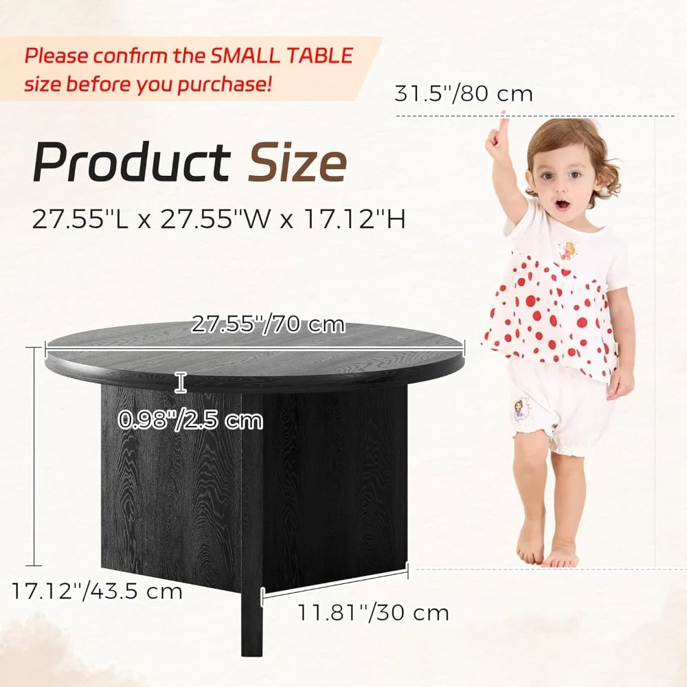 27.5'' Coffee Table for Small Space, Minimalist Modern Table for Living Room, Durable & Sturdy Small Round End Table with Adjus