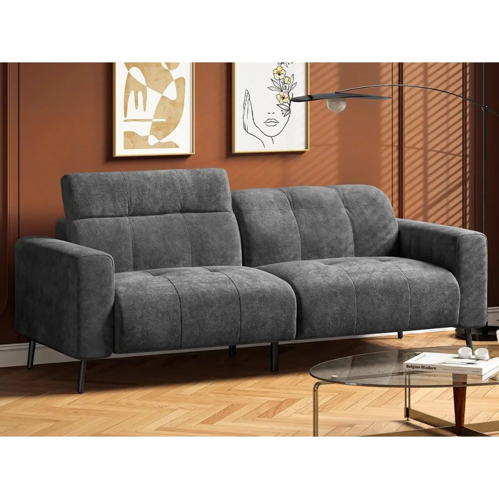 Couches with Adjustable Headrest, 81" 3-Seat Deep Spring Cushion Sofas for Living Room/Bedroom/Office/Apartment