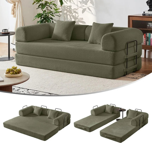 79" Compression Sofa, Convertible Sleeper Sofa Bed, Couch Bed with Fixed-Shape Frame, Corduroy Floor Sofa, Couches for Living Ro