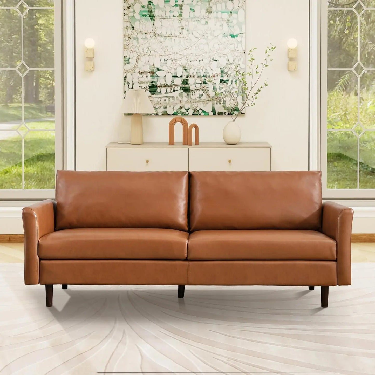 80" Faux Leather Couch, Mid Century Modern Sofa Living Room, 3 Seater Sofa for Small Space Bedroom Office Apartment