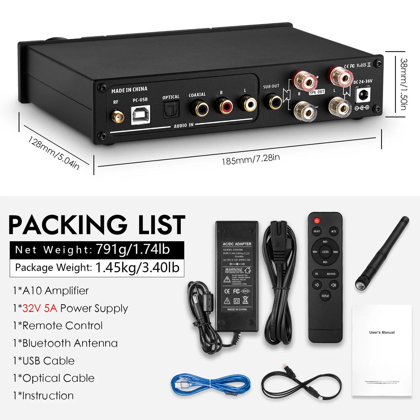 Nobsound A10 HiFi Bluetooth 5.0 Digital Power Amplifier Receiver Subwoofer Amp Stereo USB/OPT/COAX Audio Amp 240W APTX-LL