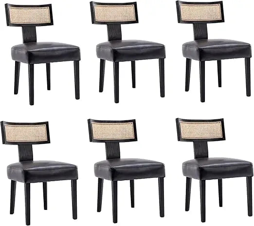 Mid Century Modern Dining Chairs Set of 6, Farmhouse Linen Fabric Upholstered Accent Curved Backrest Kitchen Chairs, with Ha