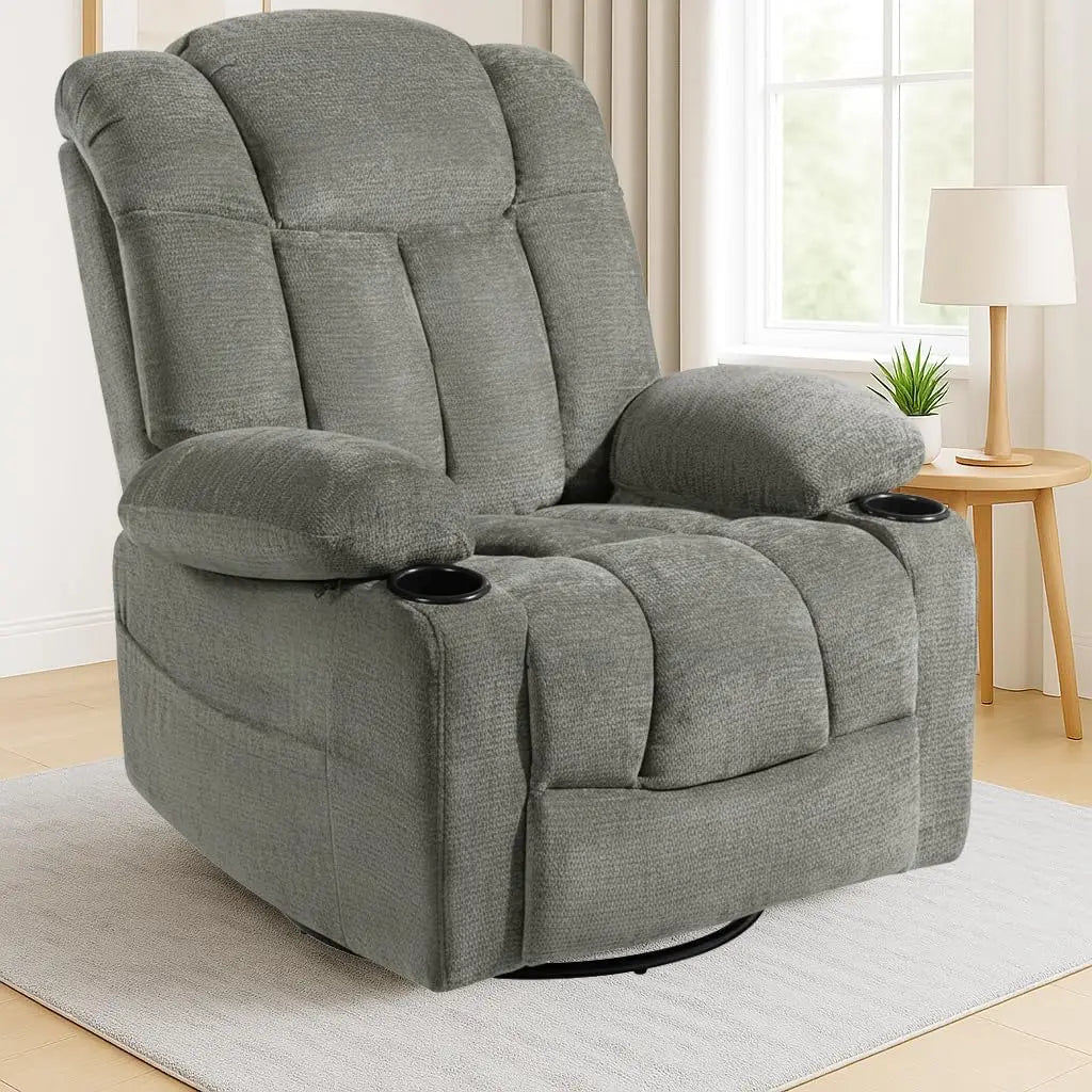 Swivel Rocker Recliner Chair for Adults, Manual Glider Reclining Sofa with Massage & Heat, 360° Swivel Rocking Chair