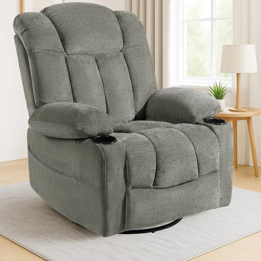 Swivel Rocker Recliner Chair for Adults, Manual Glider Reclining Sofa with Massage & Heat, 360° Swivel Rocking Chair