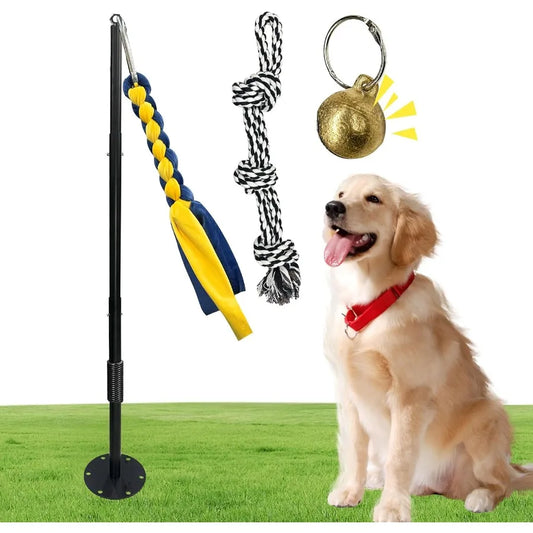 Tether Tug Outdoor Dog Toy Interactive Exercise Game in Yard Tether Tug with 2 Rope Toy and Bell for Large Medium Small Dog Pul
