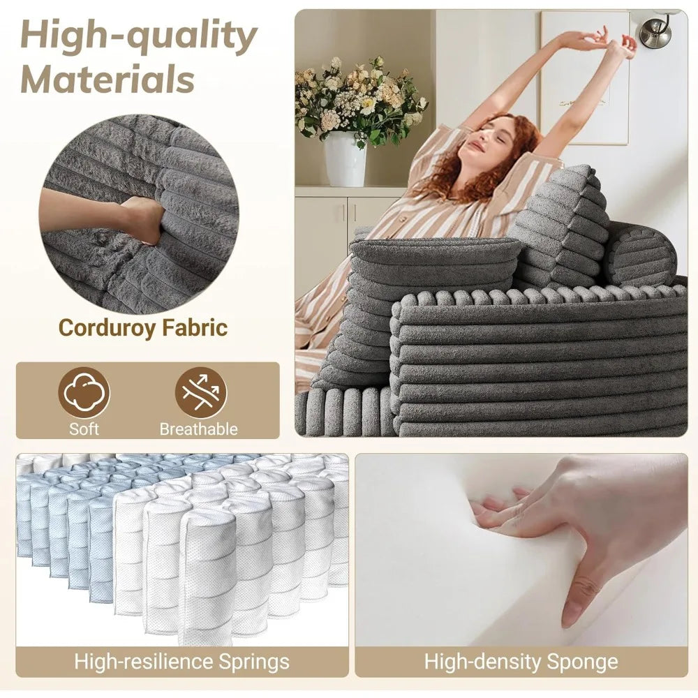 50" Oversized Round Chair Lounge Chaise Indoor, Upholstered Corduroy Sofa with Deep Seat, Single Circle Sofa Chair for Living