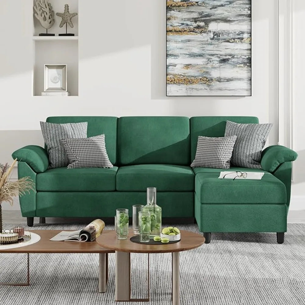 79" Convertible Sectional Sofa Couch, 3 Seat L Shaped Sofa with Removable Pillows Linen Fabric Small Couch Mid Century