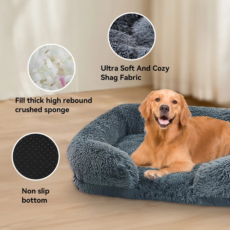 Thickened orthopedic dog bed for large dogs - egg sponge, easy to remove and wash plush cover, durable pet furniture,