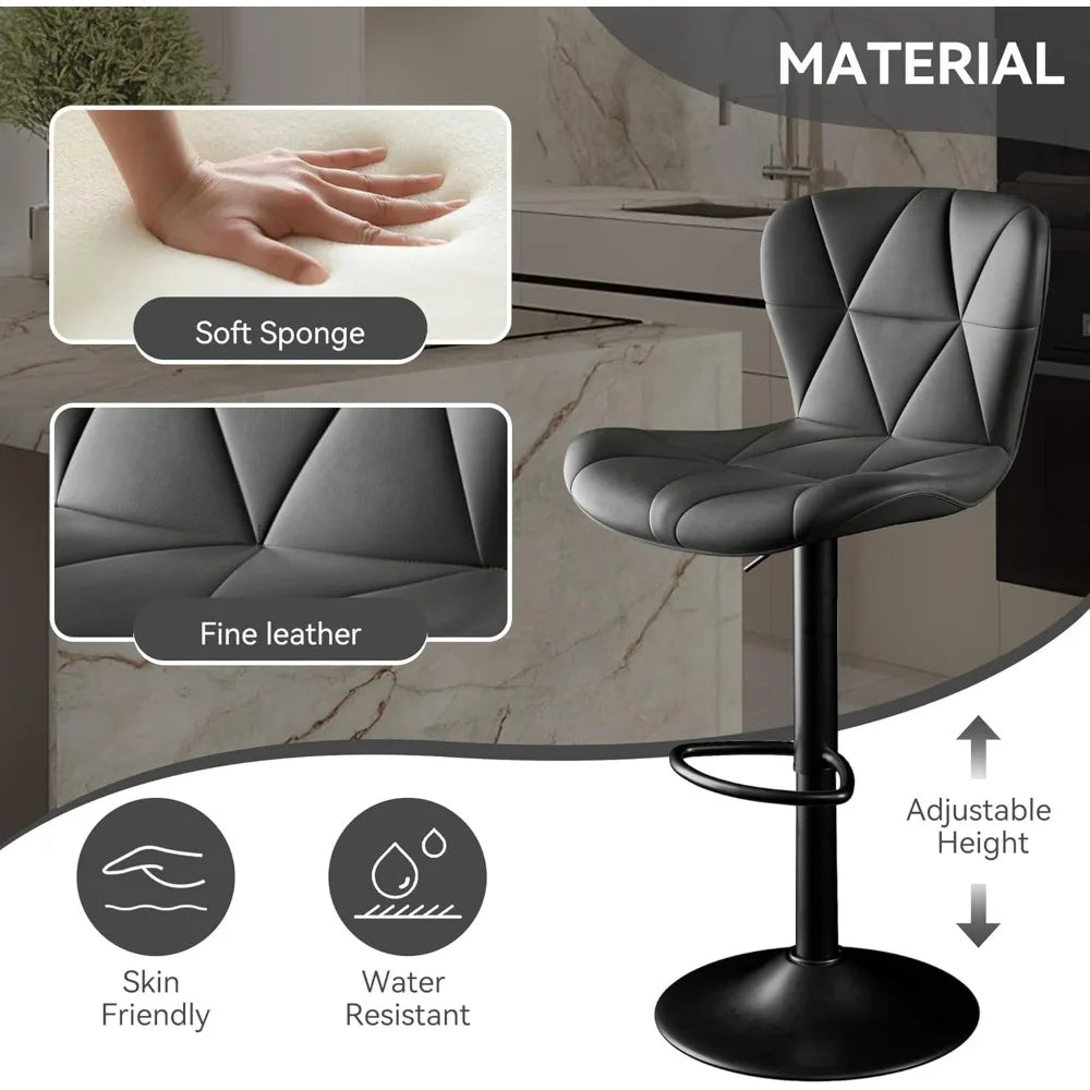 Bar Stools Set of 2,Adjustable Swivel Barstools,Faux Leather Bar Chairs,Upholstered Counter Height with High Backrest forKitchen