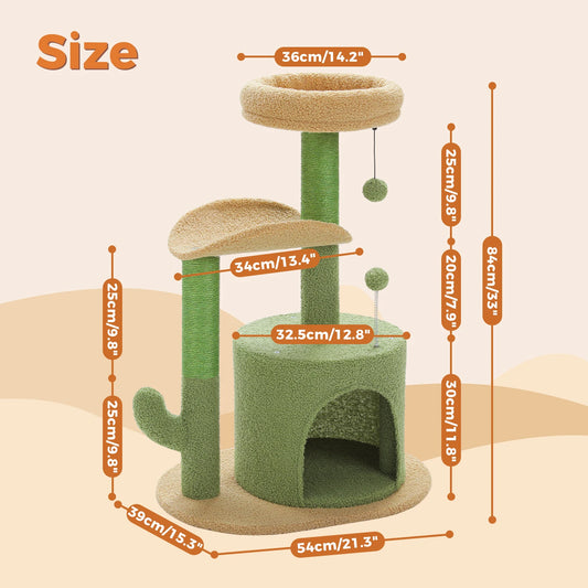 Flower Cat Tree for Indoor Cats, Small Cat Tower with Sisal Scratching Post, Soft Condo, Plush Perches, Fluffy Balls, Cat Toys