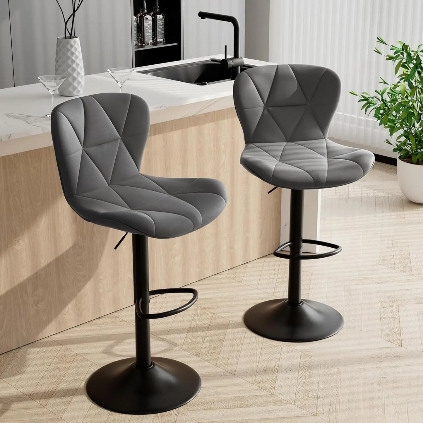 Bar Stools Set of 2,Adjustable Swivel Barstools,Faux Leather Bar Chairs,Upholstered Counter Height with High Backrest forKitchen