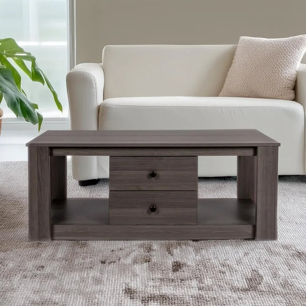 Coffee Table,Modern Wooden Rectangle Coffee Tables with Storage,2 Drawer Center Table for Living Room