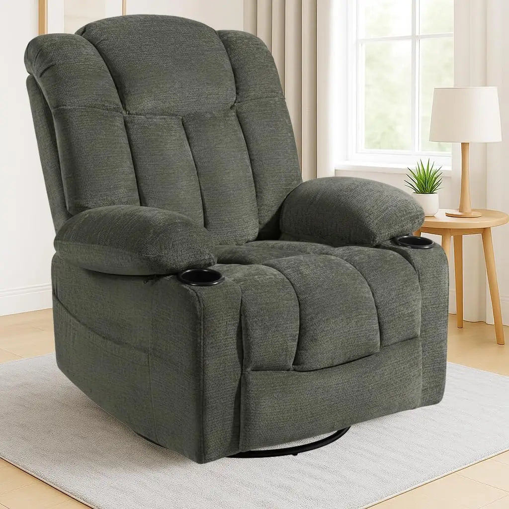 Swivel Rocker Recliner Chair for Adults, Manual Glider Reclining Sofa with Massage & Heat, 360° Swivel Rocking Chair