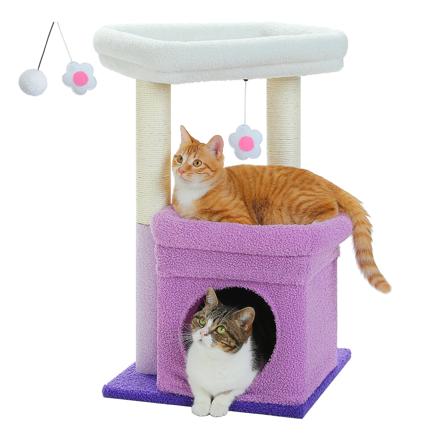 Cat Tree Cat Tower with Cozy Condo, Wide Top Perch,Natural Sisal Posts, Soft Plush,Playful Pom-Pom Suitable for 1-2 Indoor Cats