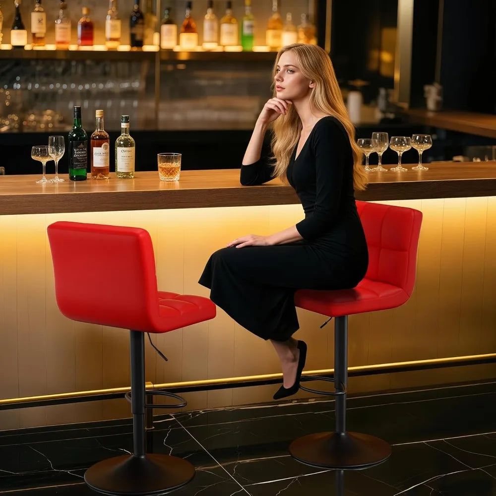 Bar Stools Set of 2 Counter Height Barstools Swivel Chairs Modern PU Leather Bar Stools with Back for Kitchen Island Adjustable