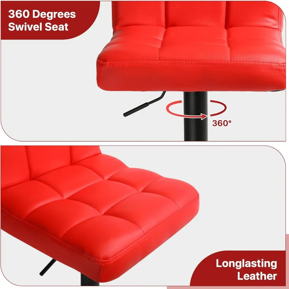 Bar Stools Set of 2 Counter Height Barstools Swivel Chairs Modern PU Leather Bar Stools with Back for Kitchen Island Adjustable