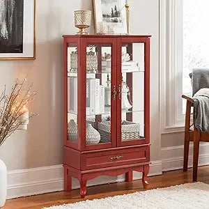 Lighted Curio Cabinet, 52" H Glass Display Cabinet with 3-Tier Adjustable Shelves, China Cabinet with Tempered Glass Doors for L