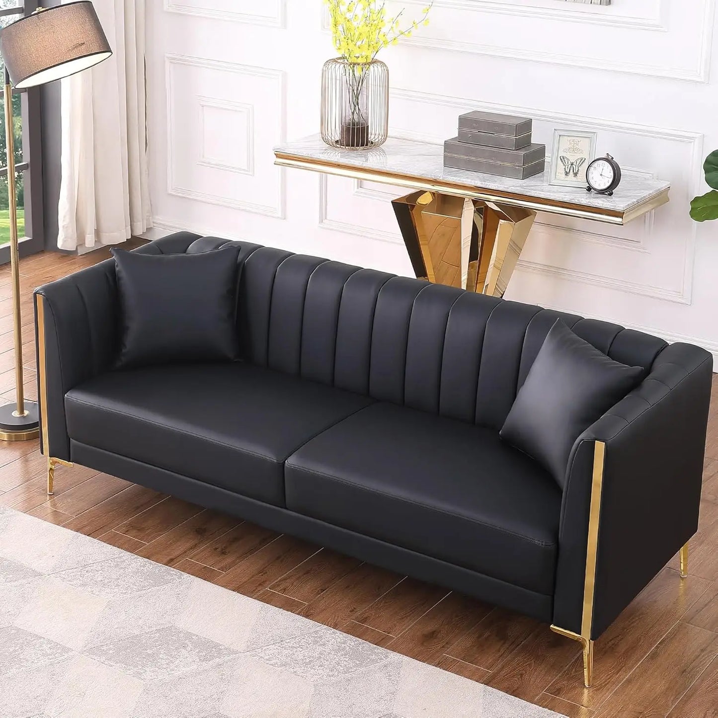 78'' Sofa,  Couches for Living Room, Comfy Sofas Faux Leather Sofa 3 Seater Couches with 2 Throw Pillows