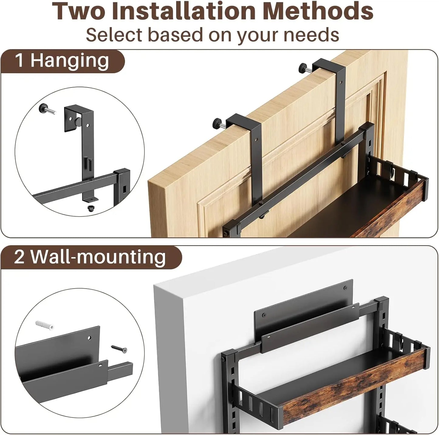 8 Tier Over The Door Pantry Organizer, 2 IN 1 Wall Mount or Metal Hanging Spice Rack for Pantry Organizers and Storage