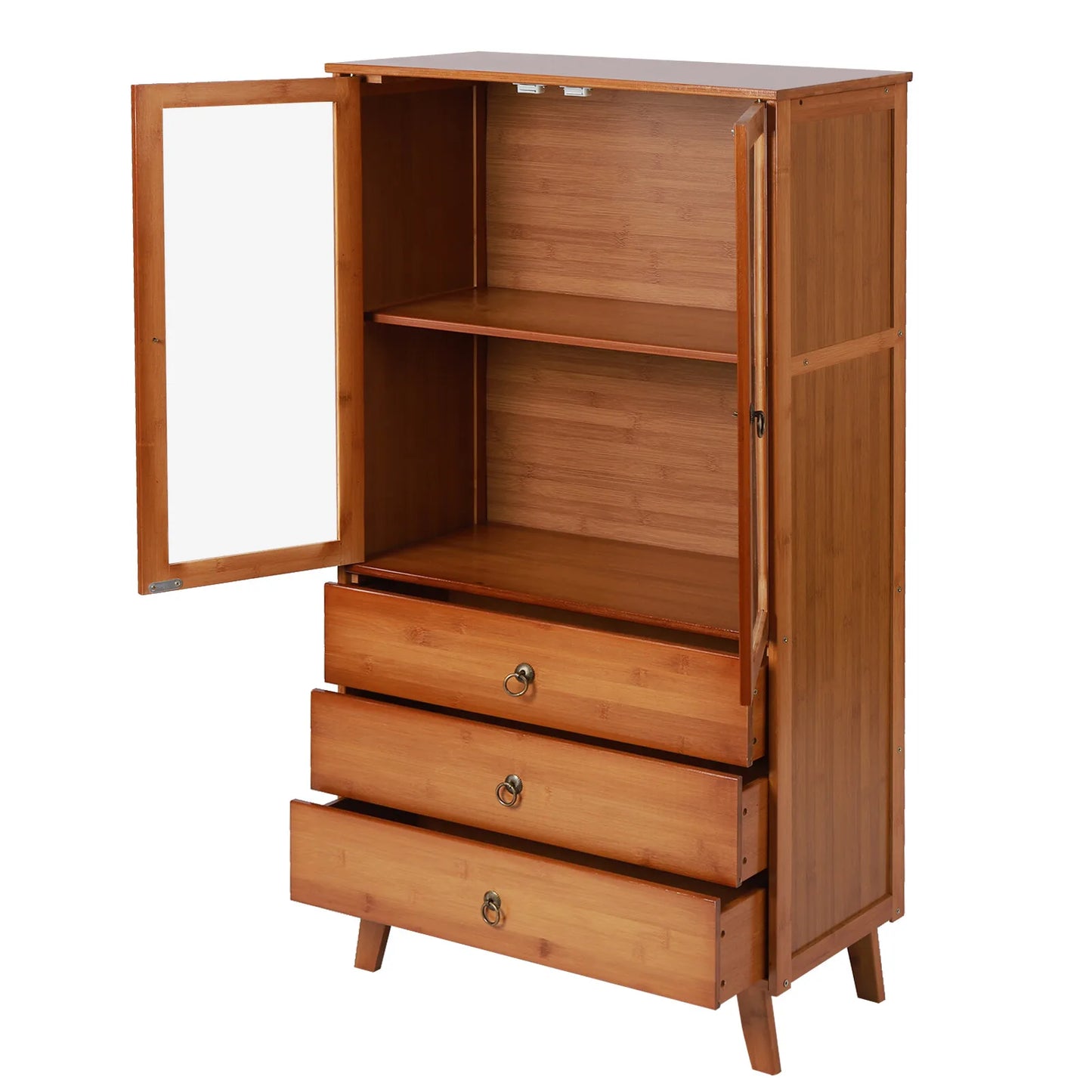 5-Tiers Bamboo Kitchen Buffet Hutch Storage Cupboard Cabinet 60*29*110cm Server Sideboard With Drawer