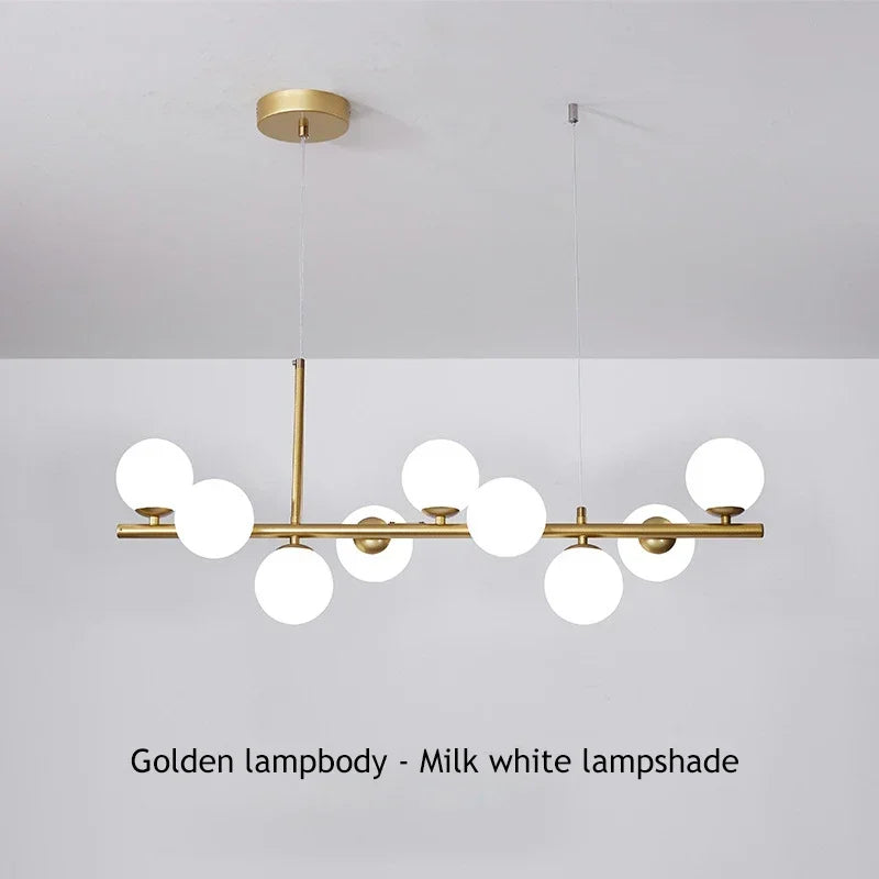 Modern Long Dining Room Chandeliers Glass Ball Lampshade Light Over The Table Kitchen Office Pendant Lamp Home Decor Luminaires