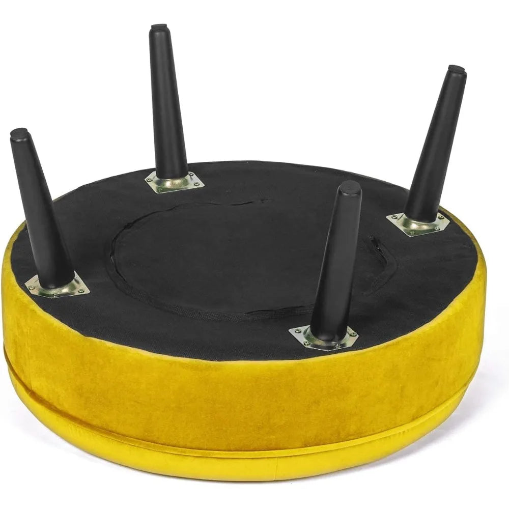 23" Round Velvet Footrest Stool, Upholstered Ottoman Coffee Table, Button Tufted Padded Foot Stools with Solid Wood Legs