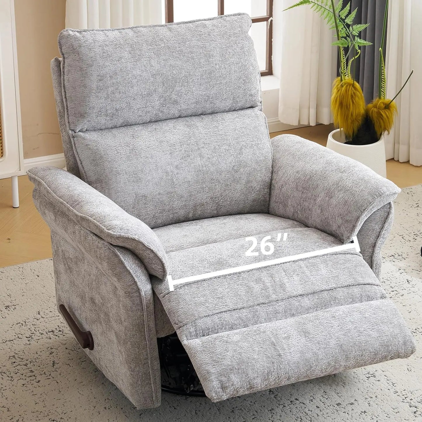 Oversized Recliner Chair, 26" Extra Wide 360° Swivel Rocker Recliner with Adjustable Headrest, Chenille Glider Rocking Nursery
