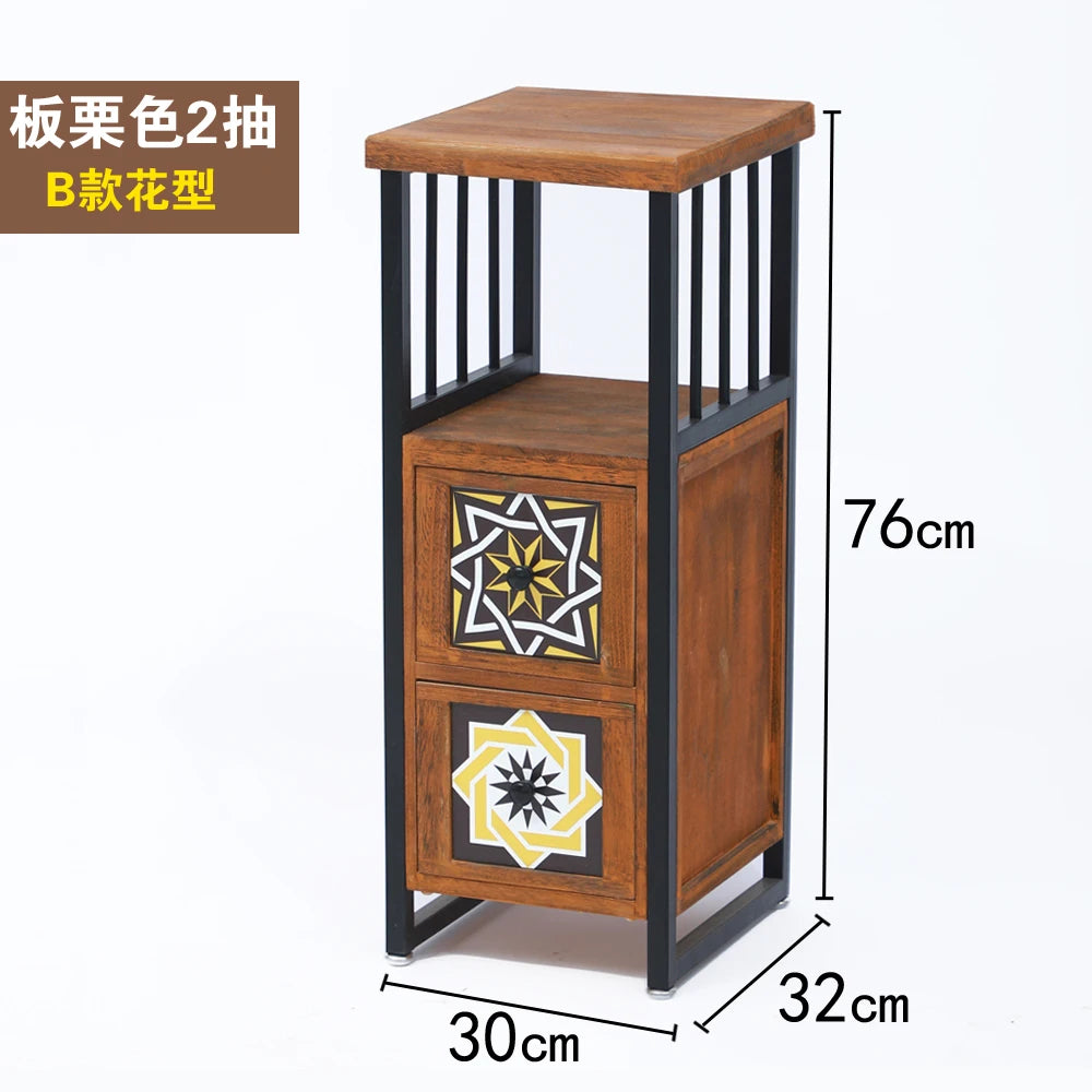 American Vintage Narrow Wooden Side Cabinet‌ Hand-Painted Slim Space-Saving Storage for Living Room Artistic Multi-Drawer Chest