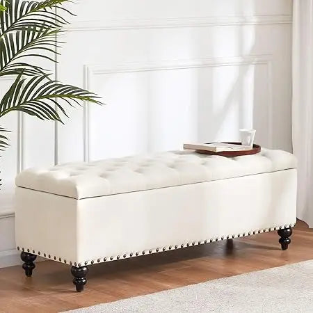 Button-Tufted Ottoman with Storage in Upholstered Fabrics, Large Storage Bench for Bedroom, Living Room, Entryway, Ottoman Benc