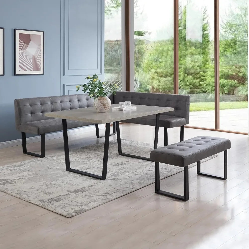 3 Piece Dining Table Set with Bench, 42.9 Inch Modern Kitchen Table with Left Seat Corner and 43.3 Inch Bench for Family Dining