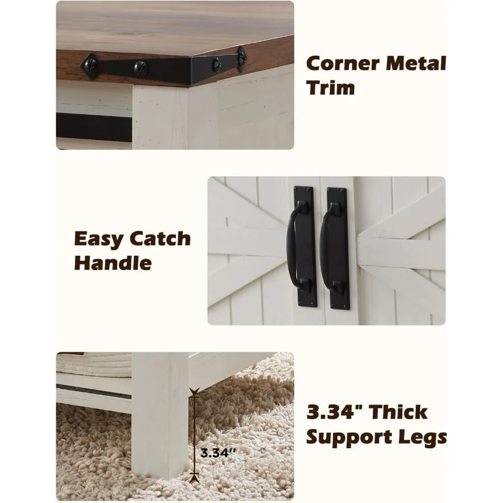 48" Farmhouse Lift Top Coffee Table with Sliding Barn Door,Rustic Center Table with Hidden Storage Compartment,Lifting Tabletop