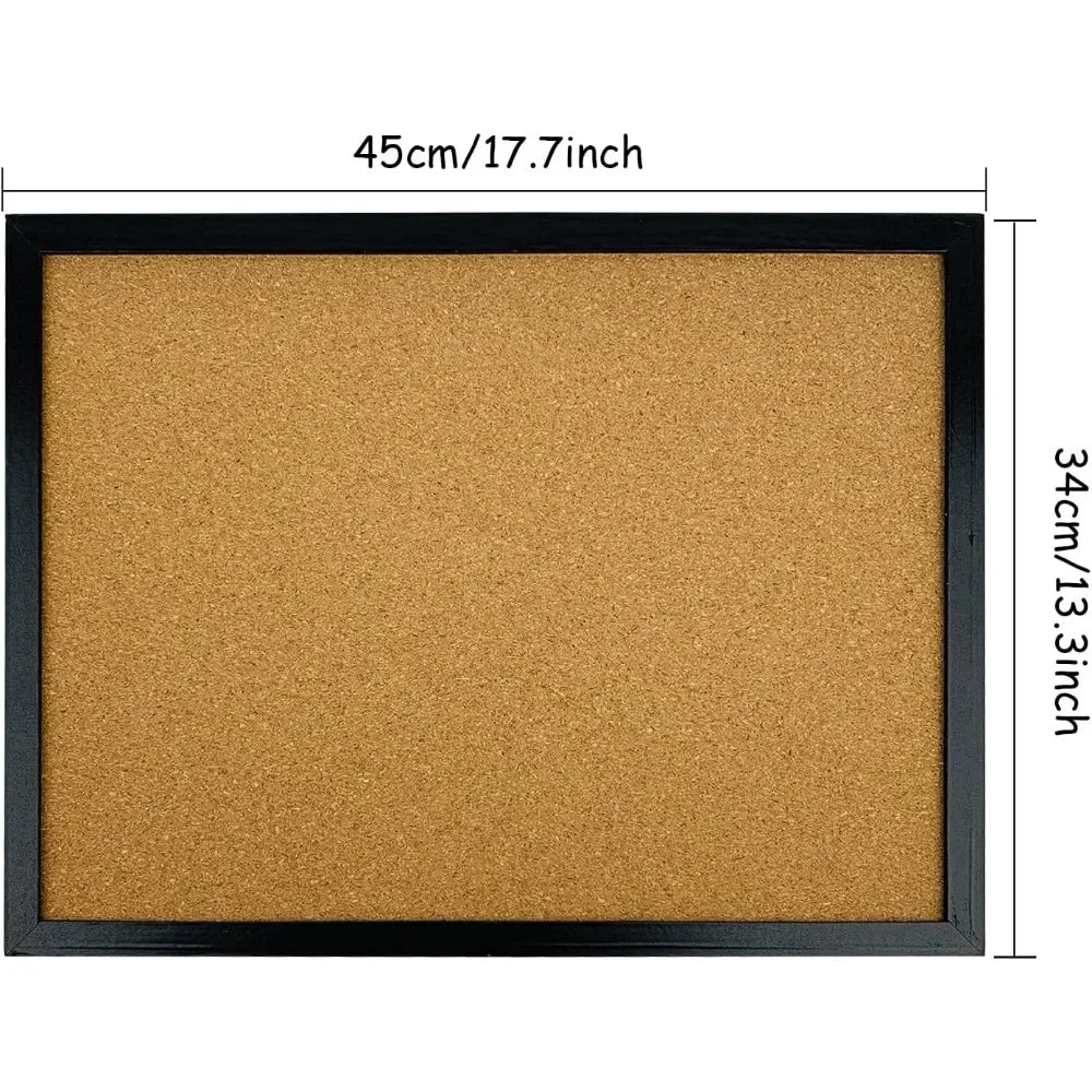 Black Cork Bulletin Board, 17.7 X 13.3 inches with Oak Wood Finish Frame, for Wall Office Home and School
