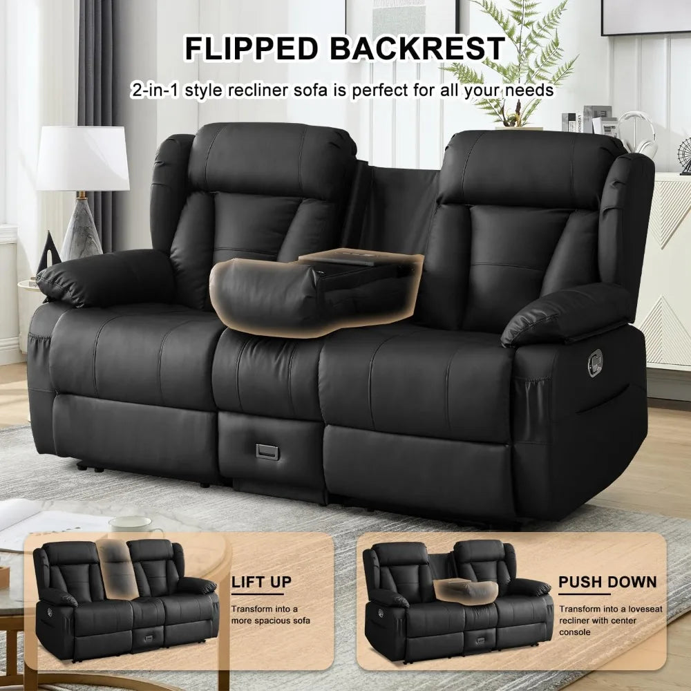 Loveseat Recliner Sofa, RV Recliner Couch, Manual Reclining Loveseat with Console for Living Room, Home Theater Seating