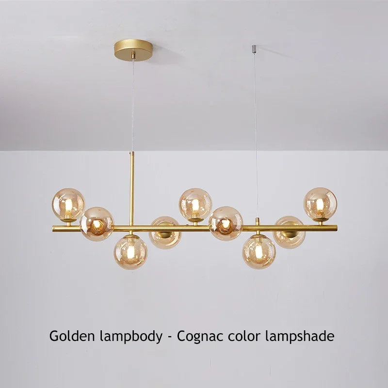 Modern Long Dining Room Chandeliers Glass Ball Lampshade Light Over The Table Kitchen Office Pendant Lamp Home Decor Luminaires