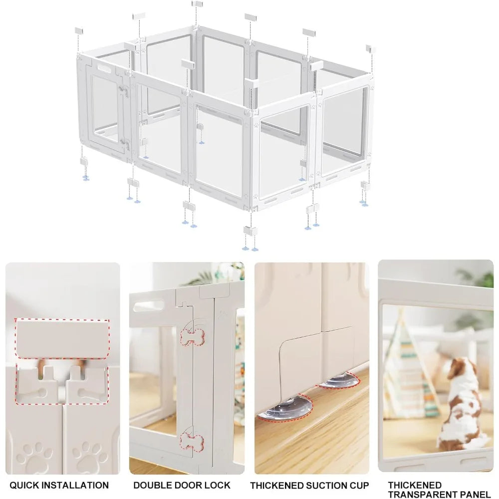Acrylic Dog Playpen with Door, 23.6 Puppy Playpen, Easy Assemble Pet Fence, 10-Panel for Puppies/Small Dog Play Pen Indoor