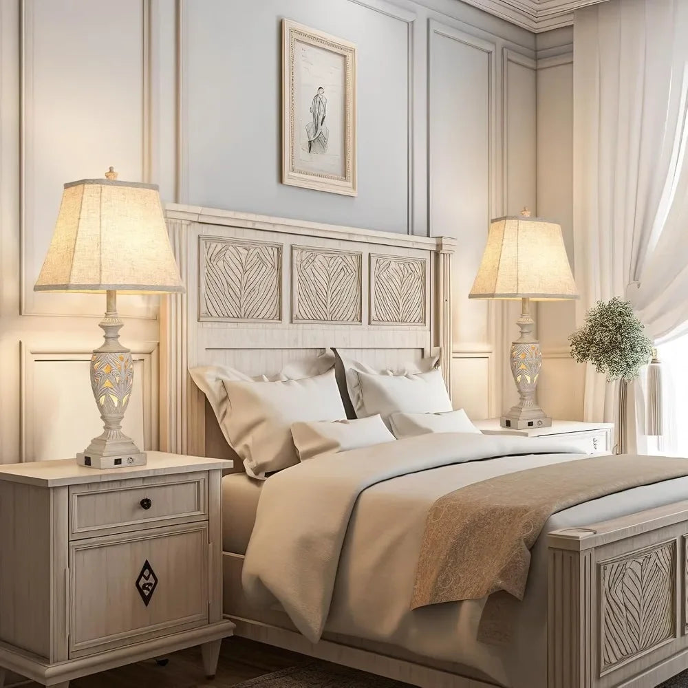 Customizable-29.5"H Touch Control Traditional Table Lamp Set Of 2,Vintage Bedside Lamp Nightstand Lamps With Dual USB Ports,3-Wa