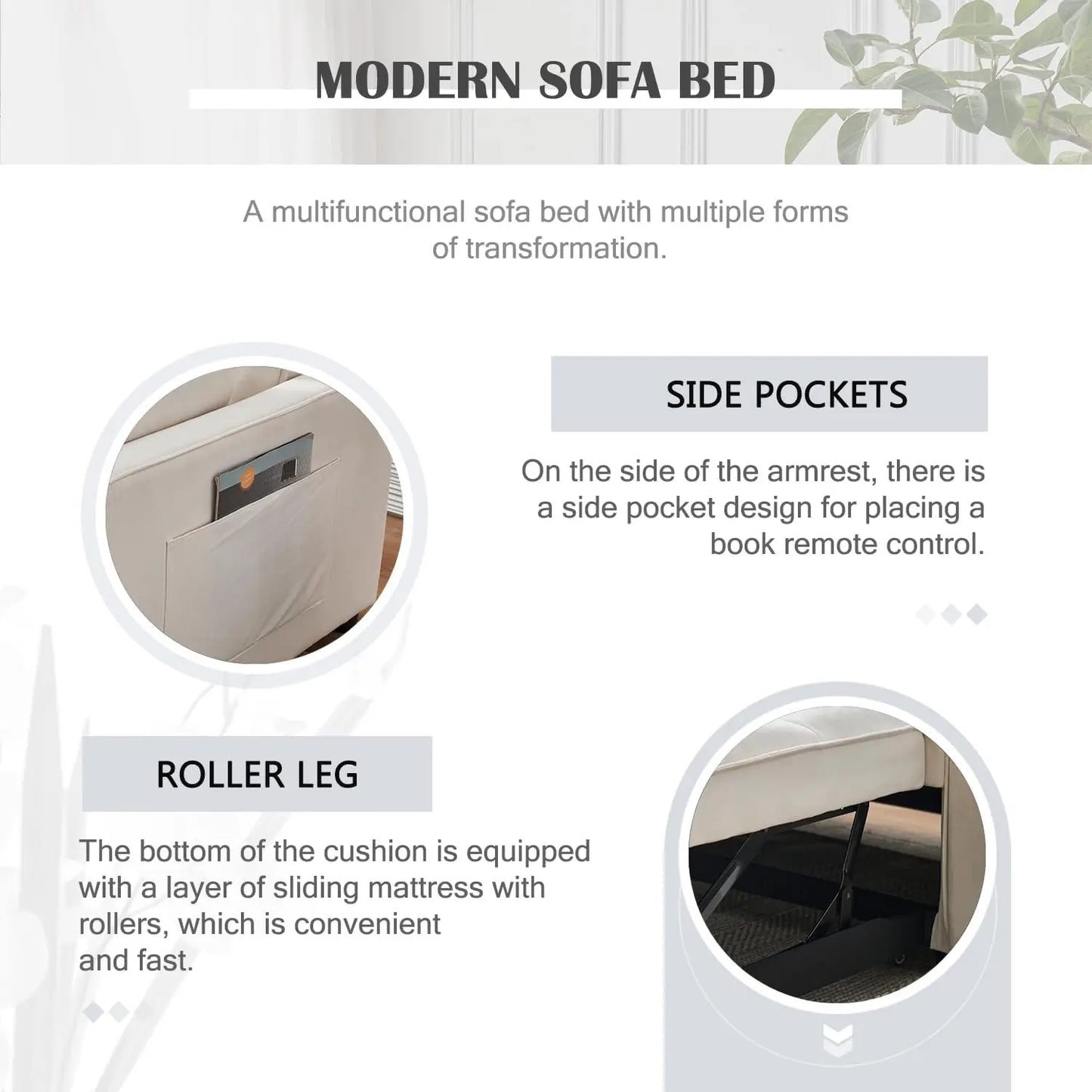 Sleeper Sofa Bed, 3 in 1 Sofa Bed Pull Out Couch Bed with Adjustable Backrest, Modern Sofa Bed