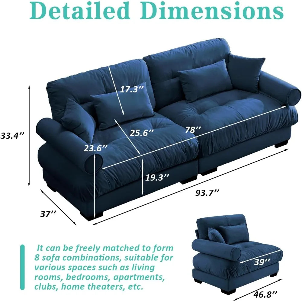 Modern Living Room Velvet Recliner Sofa, Loveseat Sofa for Apartment, Storage Sofa with Solid Wood Frame, Easy to Install